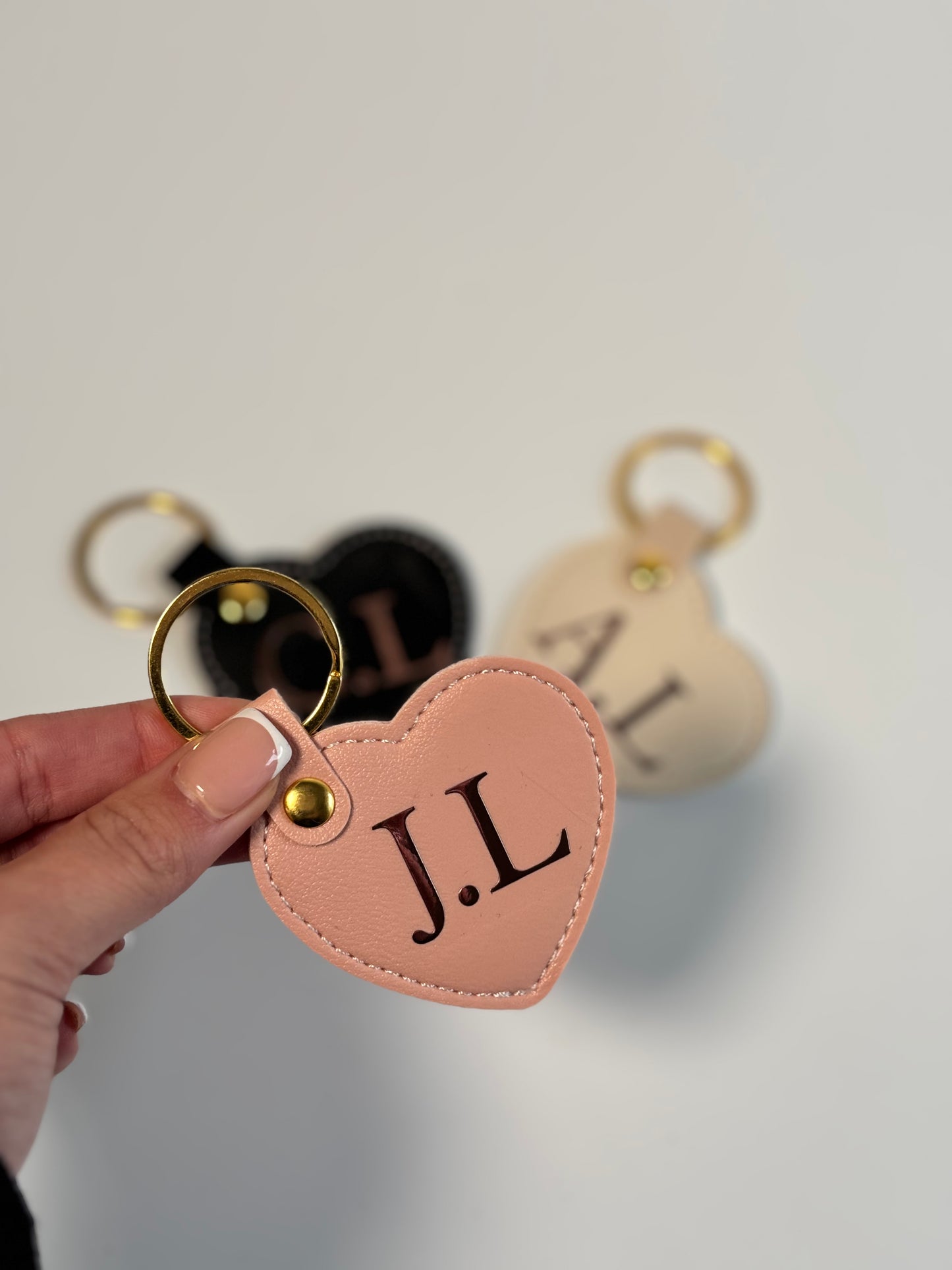 Personalised Faux Leather Heart Keyring