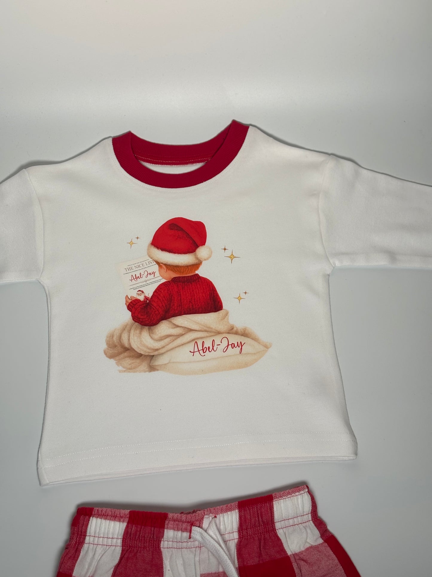 Personalised Christmas PJs for Children – Red & White Set