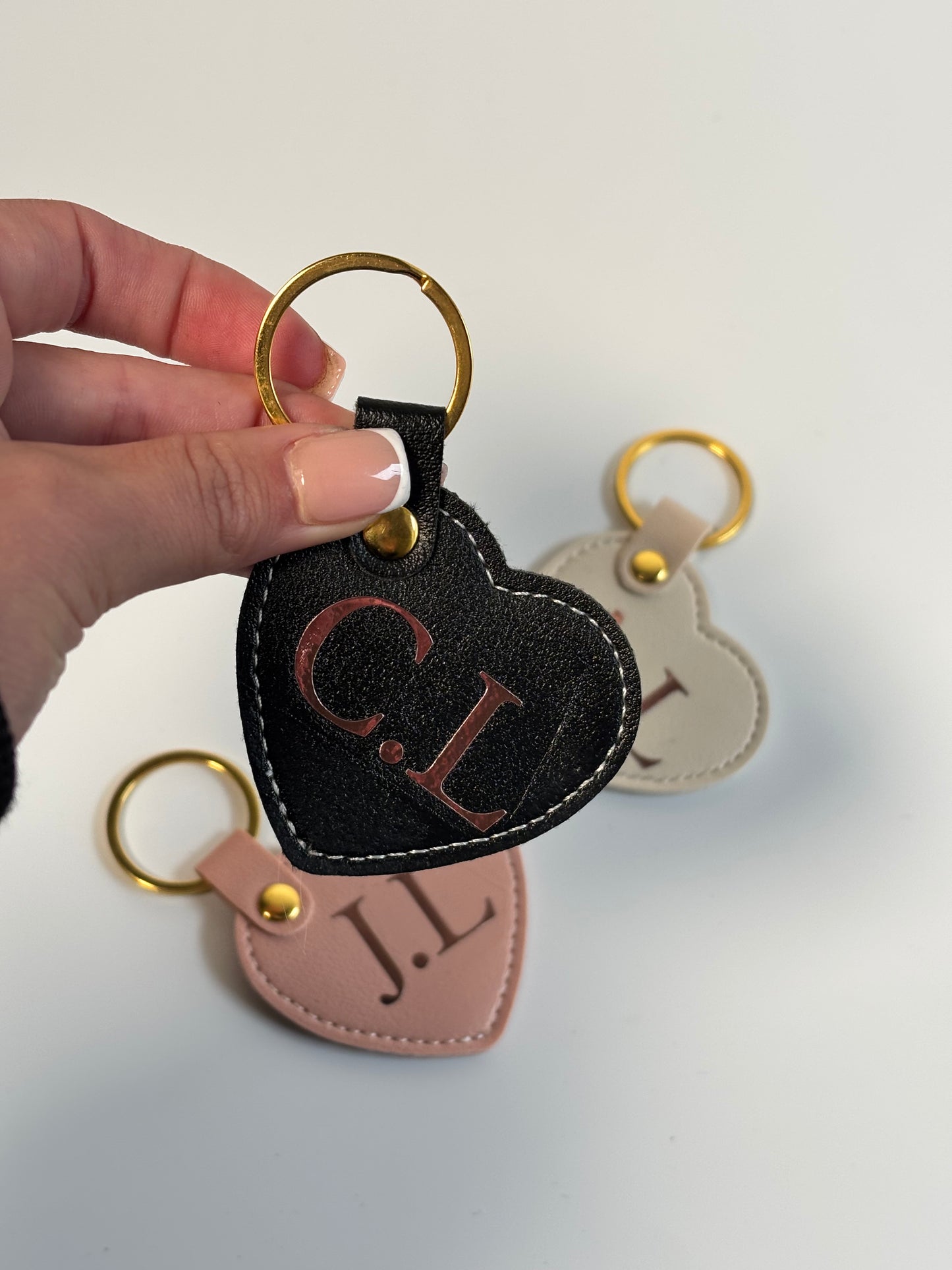 Personalised Faux Leather Heart Keyring