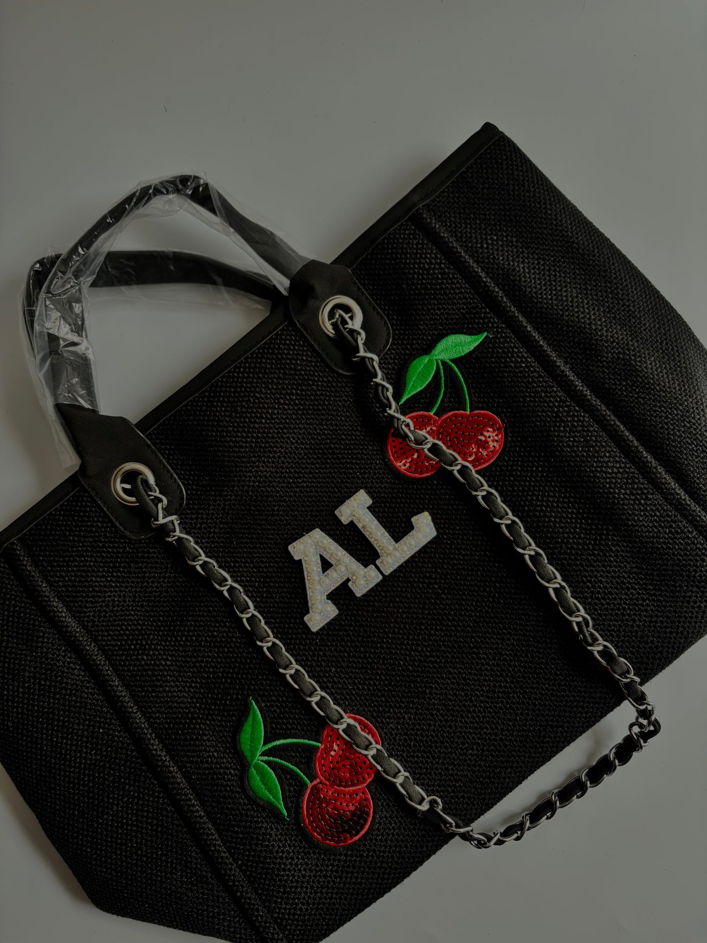 Personalised Cherry Pearl Canvas Tote Bag – Custom Summer Beach Bag