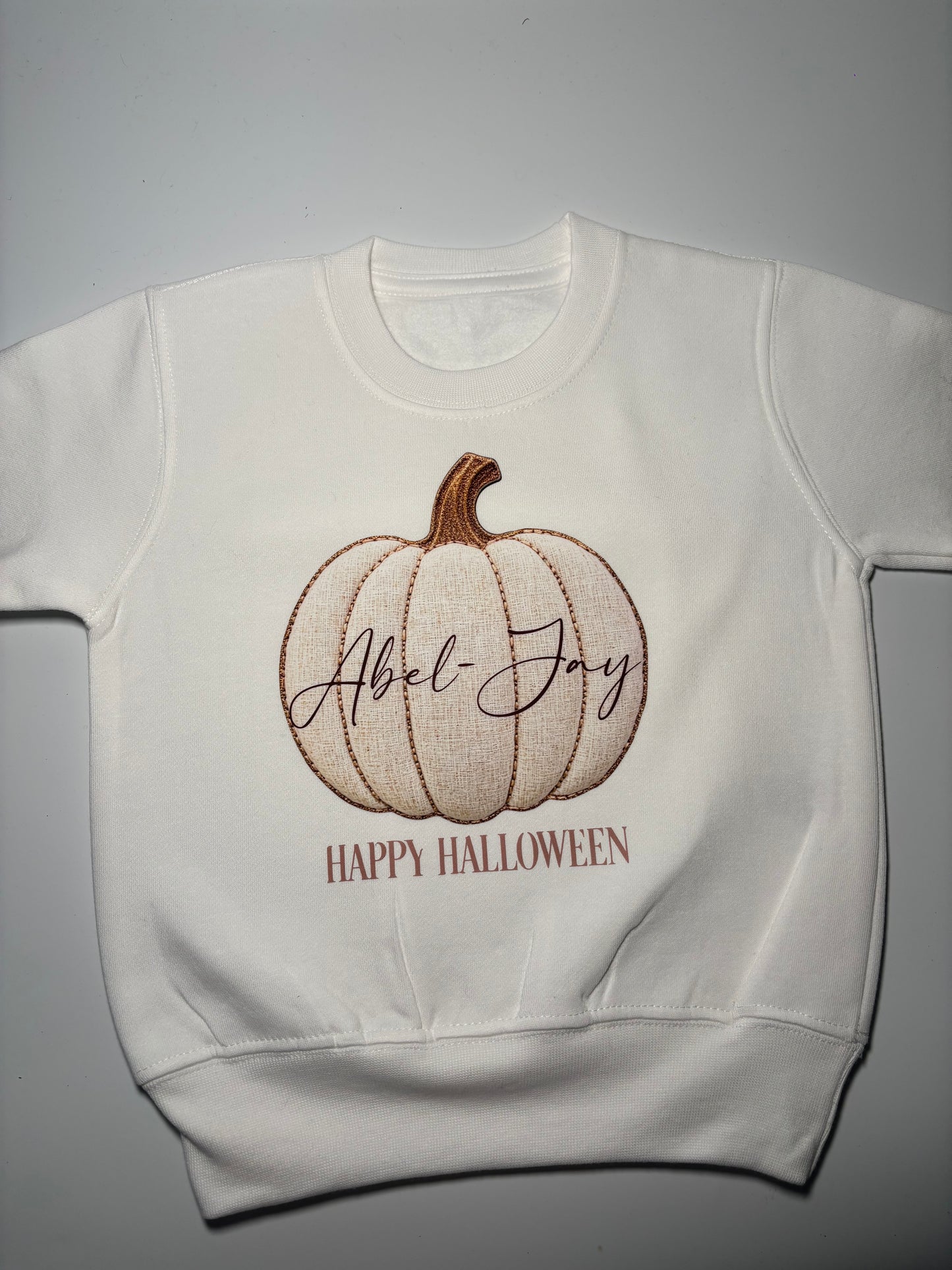 Children’s Happy Halloween Sweatshirt – Personalised Embroidered Effect Pumpkin Design