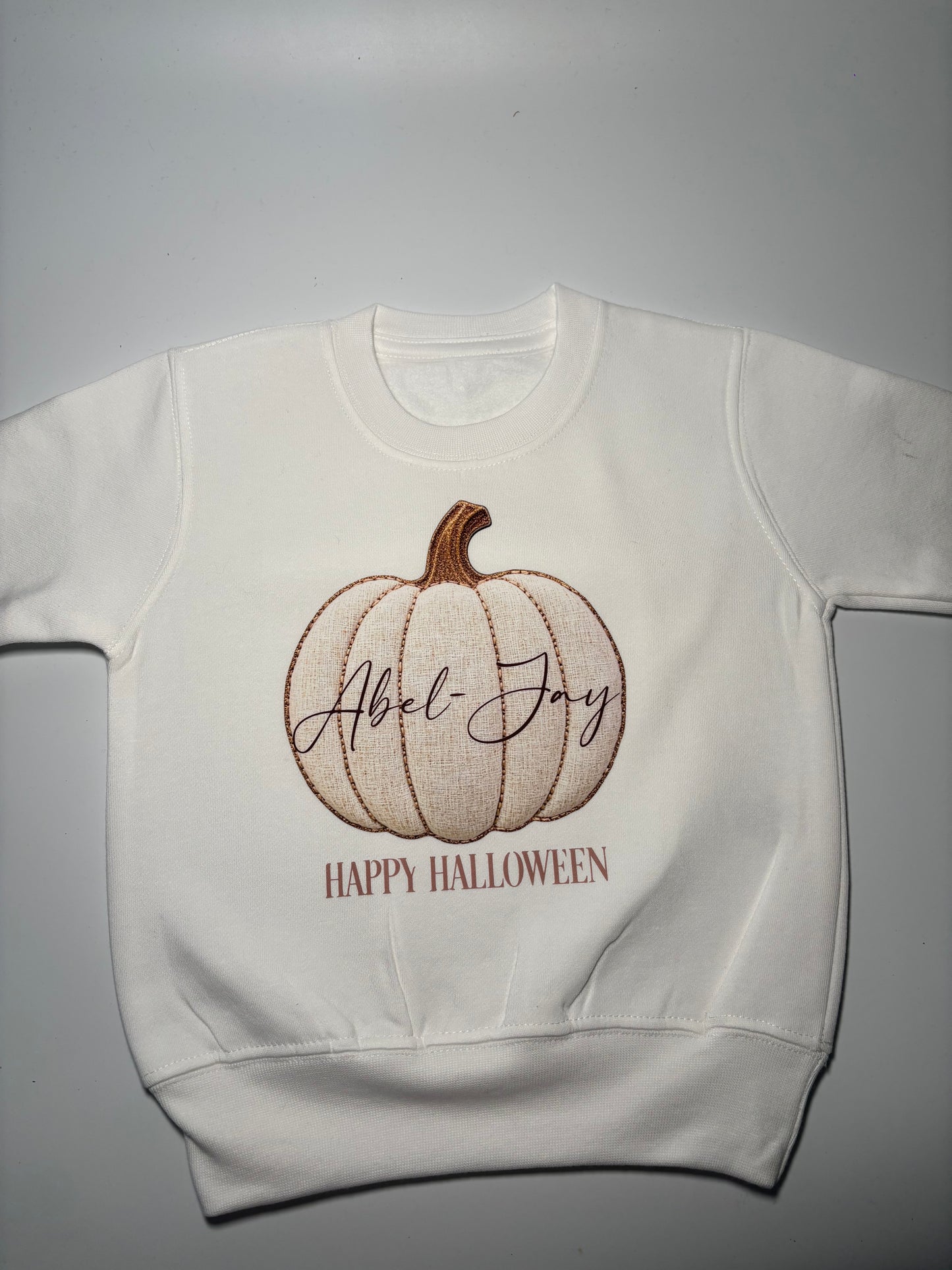 Children’s Happy Halloween Sweatshirt – Personalised Embroidered Effect Pumpkin Design