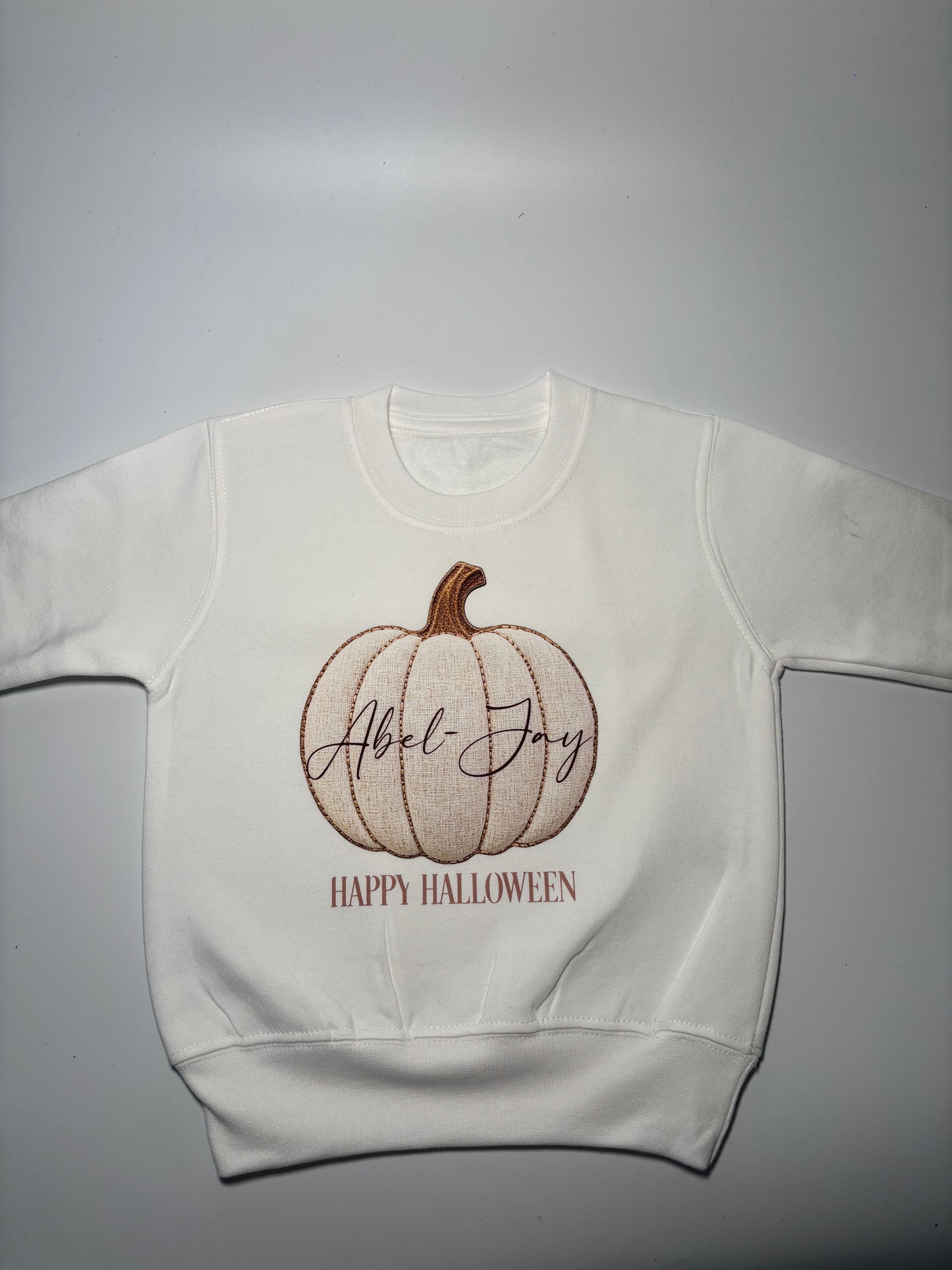 Children’s Happy Halloween Sweatshirt – Personalised Embroidered Effect Pumpkin Design
