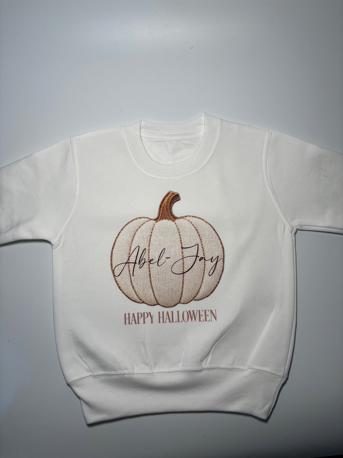 Children’s Happy Halloween Sweatshirt – Personalised Embroidered Effect Pumpkin Design