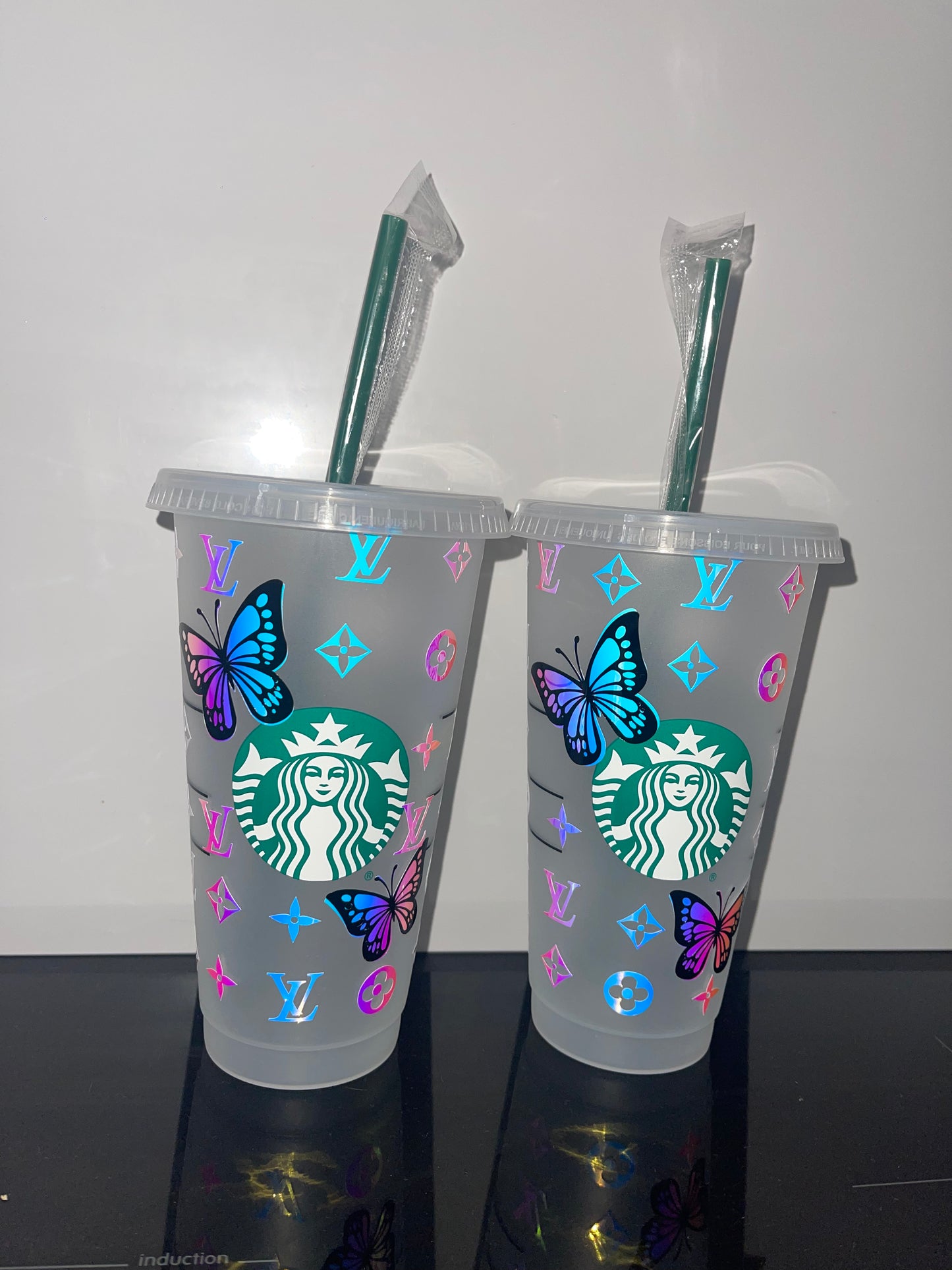 Personalised Holographic LV Butterfly Starbucks Cup
