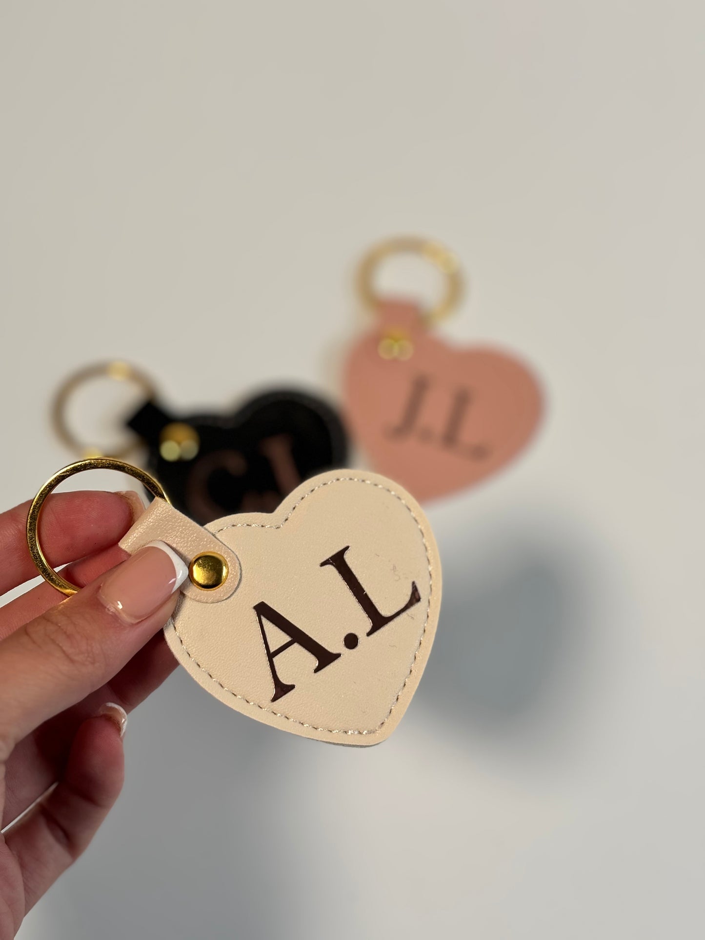 Personalised Faux Leather Heart Keyring