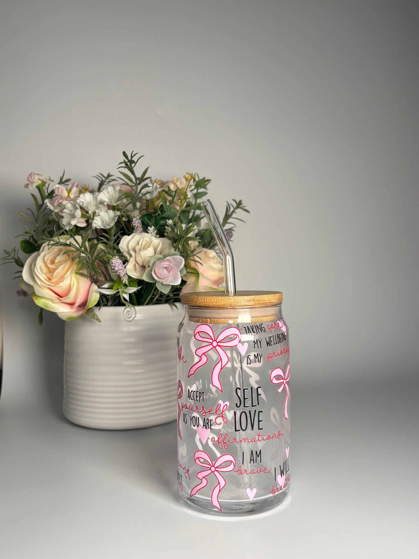 Self Love Affirmation Glass Can Cup