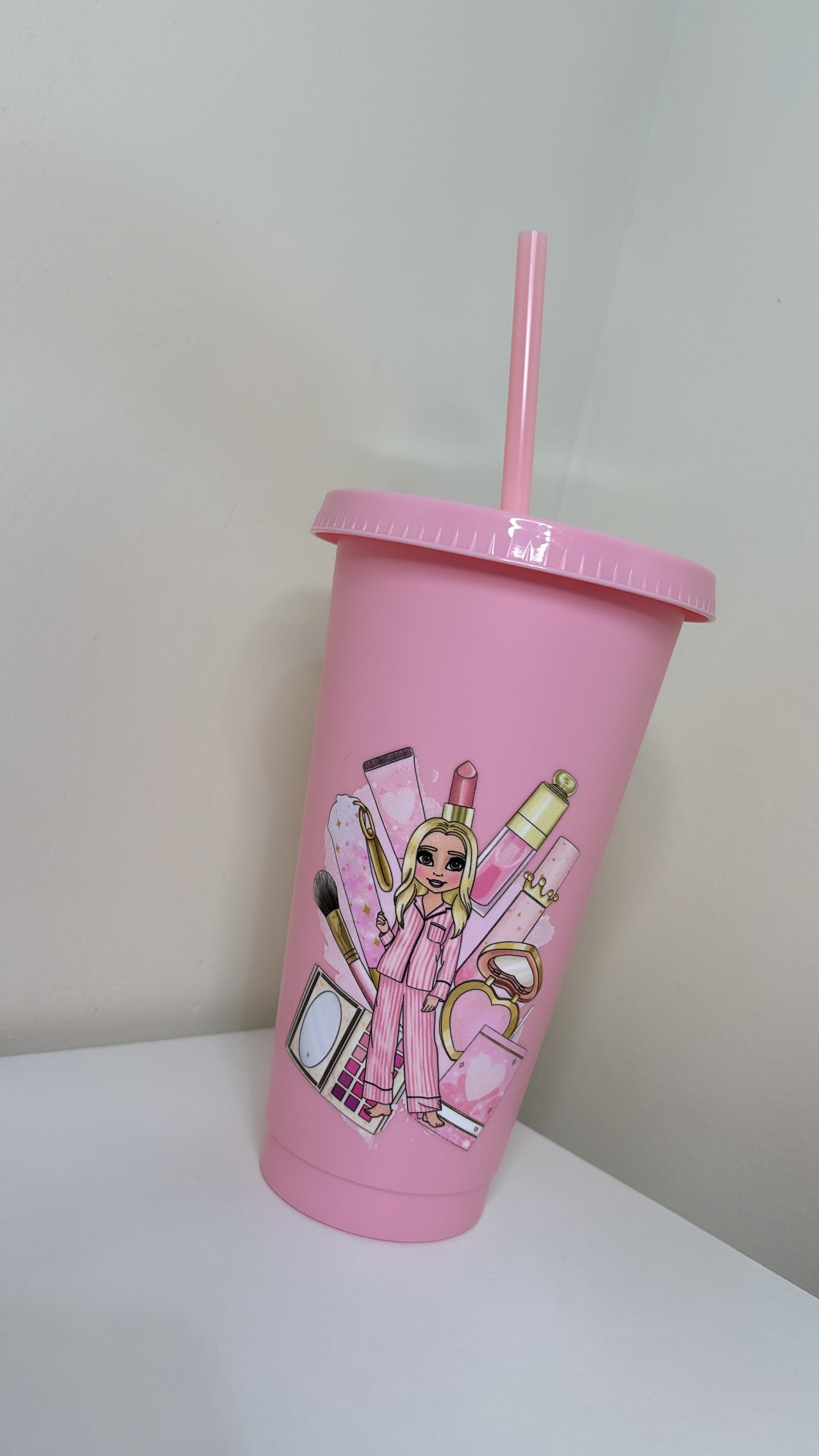 Personalised Dolly Baby Pink Cold Cup, 24oz