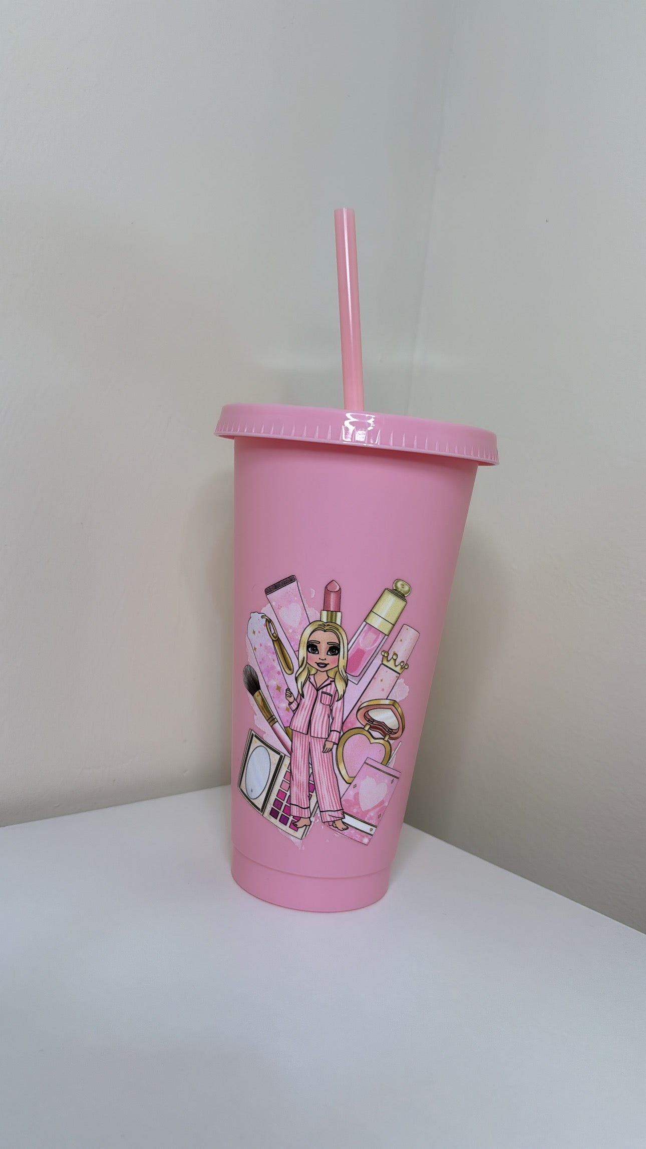 Personalised Dolly Baby Pink Cold Cup, 24oz