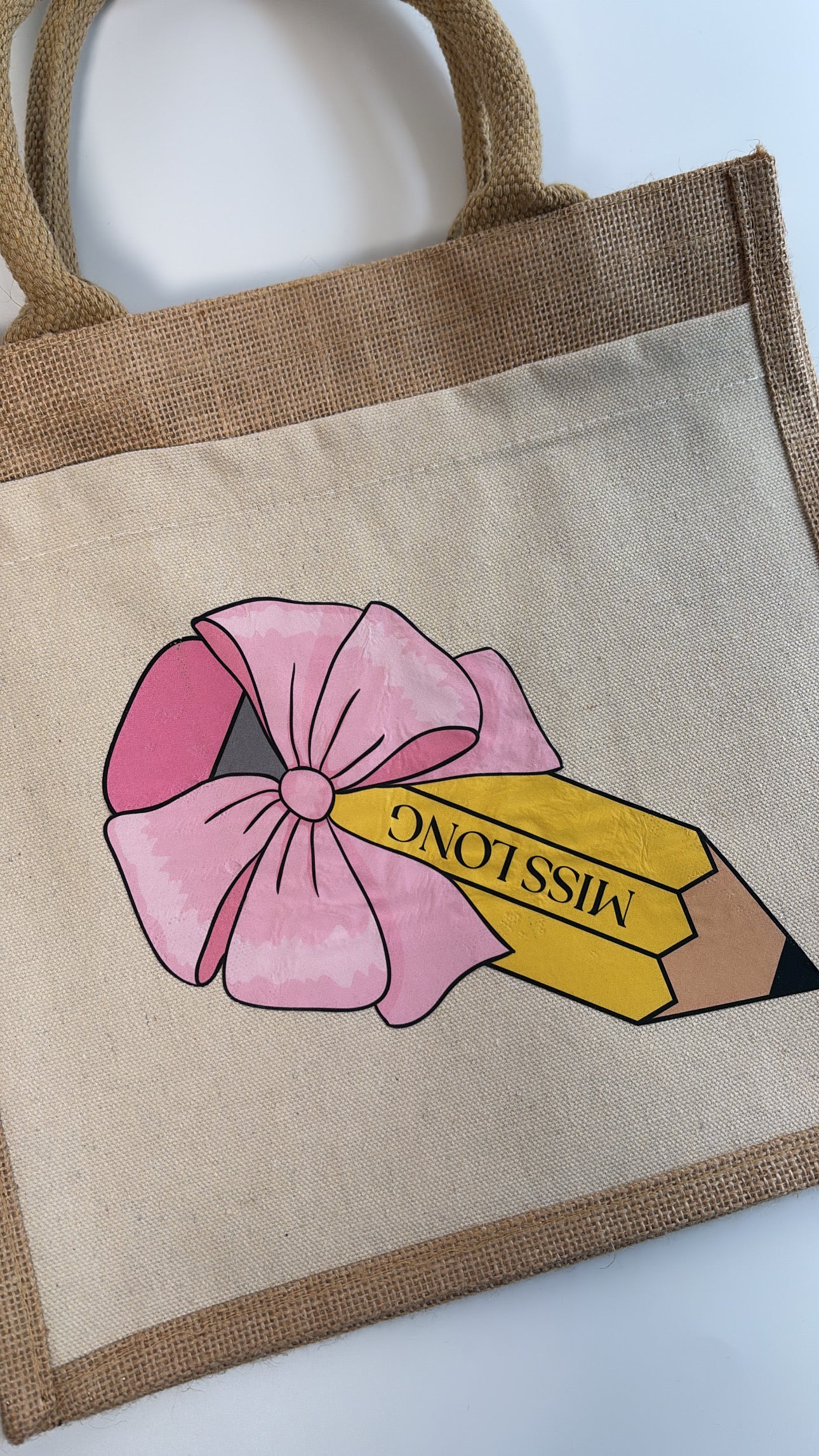Personalised Pencil Teacher Midi Jute Bag