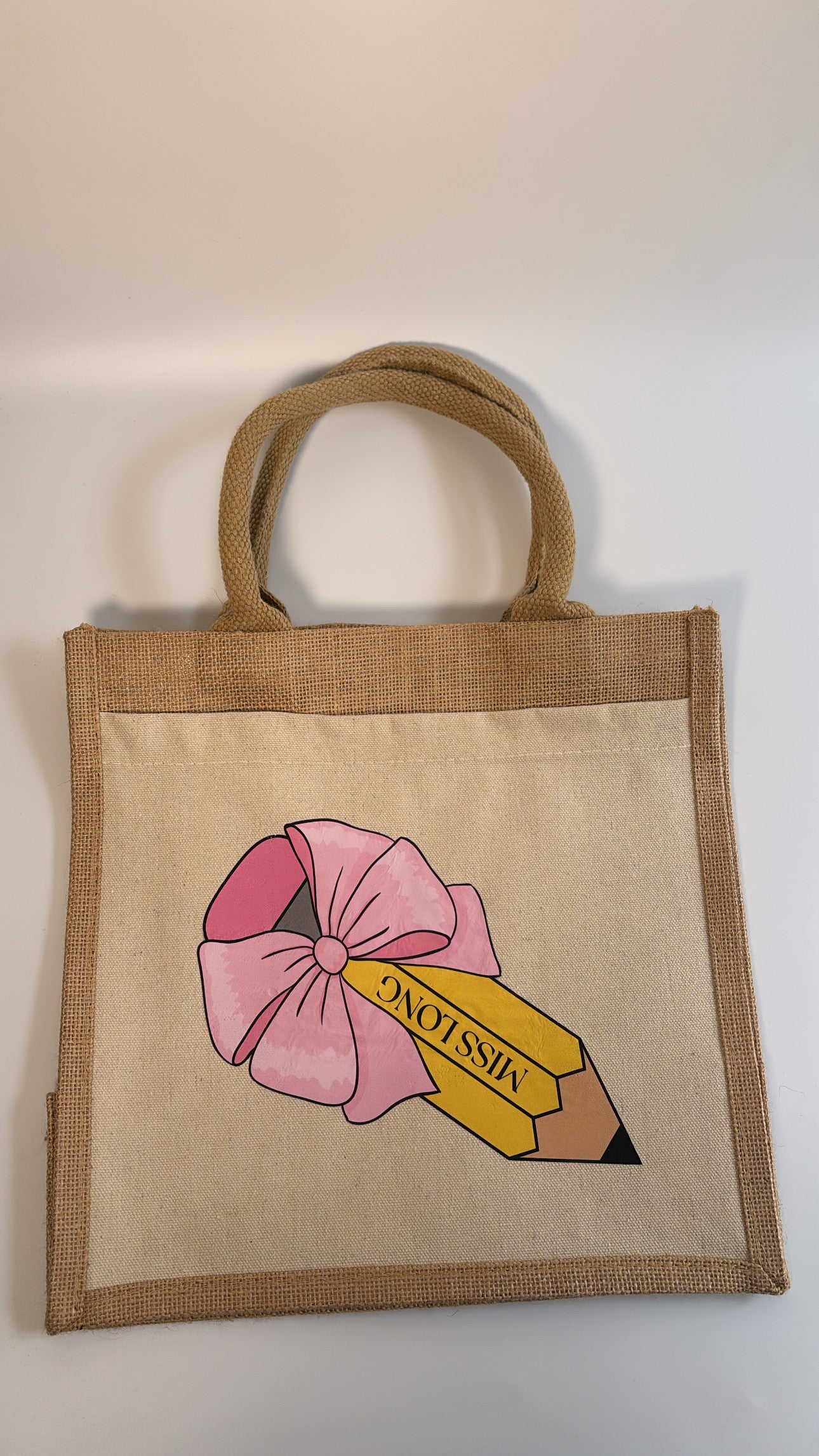 Personalised Pencil Teacher Midi Jute Bag