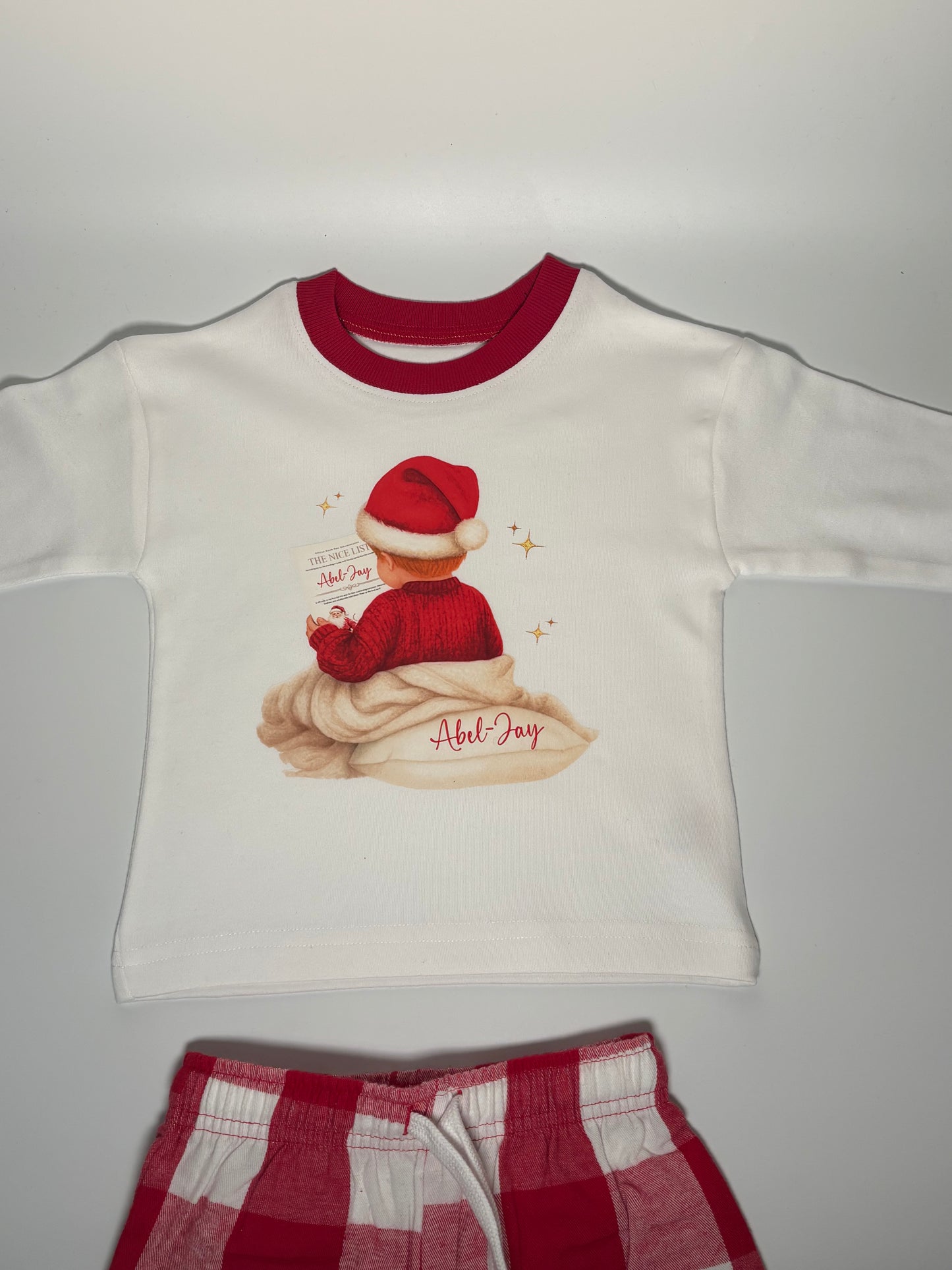 Personalised Christmas PJs for Children – Red & White Set