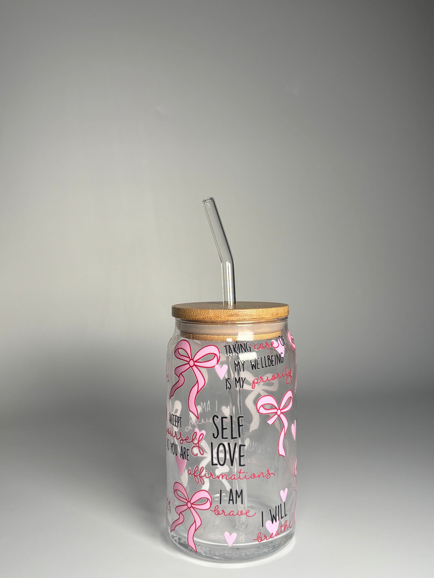 Self Love Affirmation Glass Can Cup