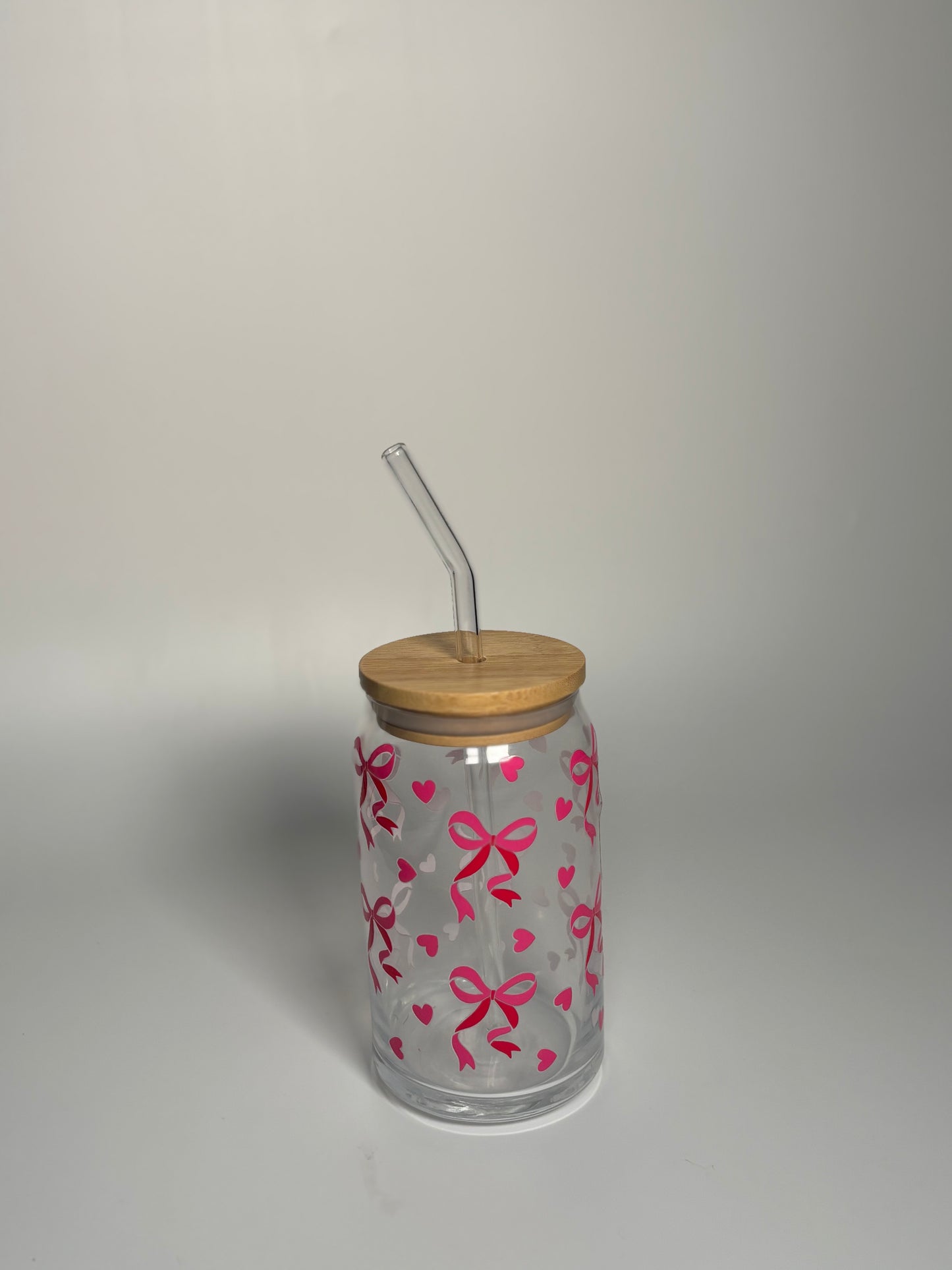 Pink Bow Glass Can Cup