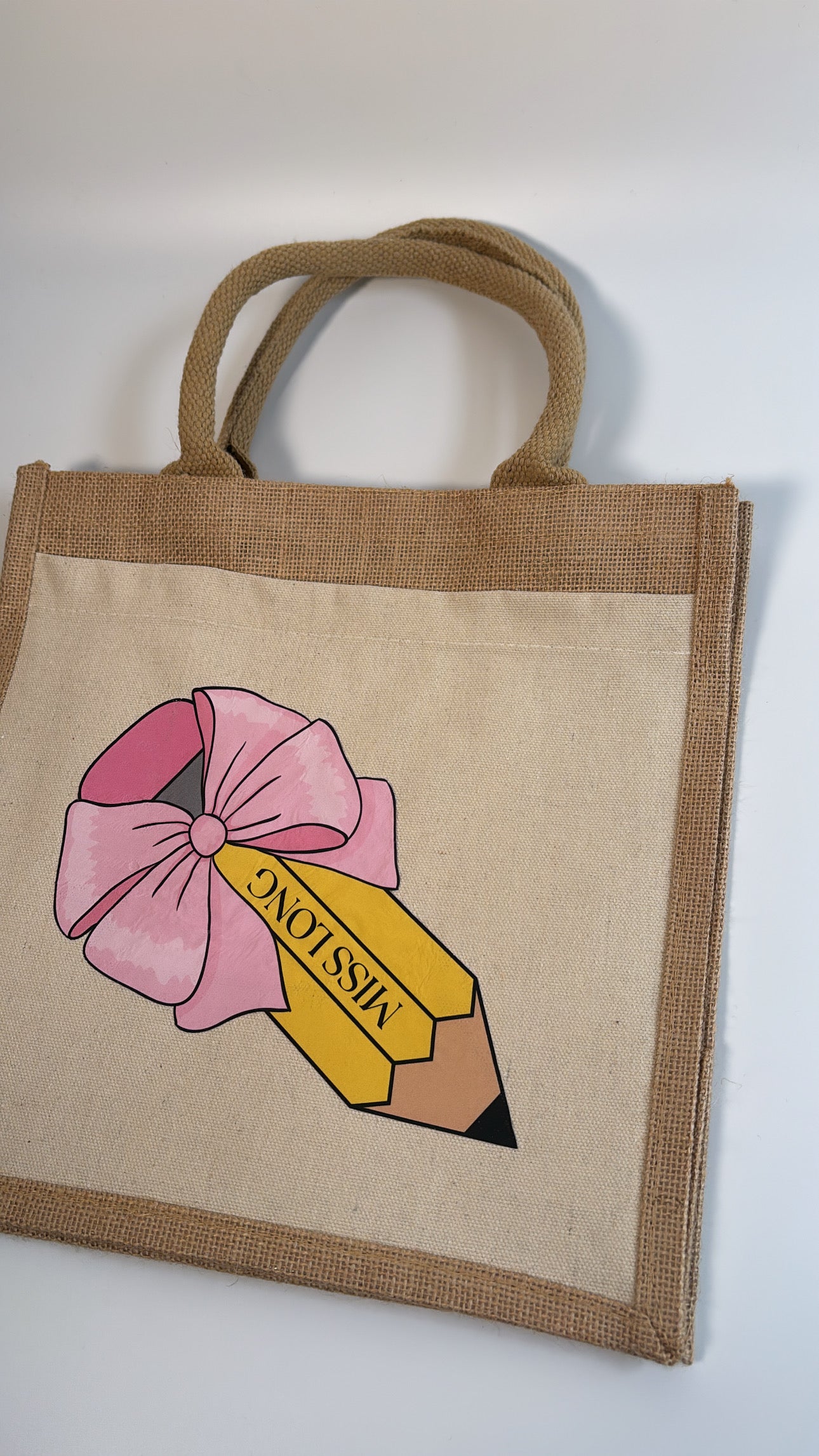 Personalised Pencil Teacher Midi Jute Bag