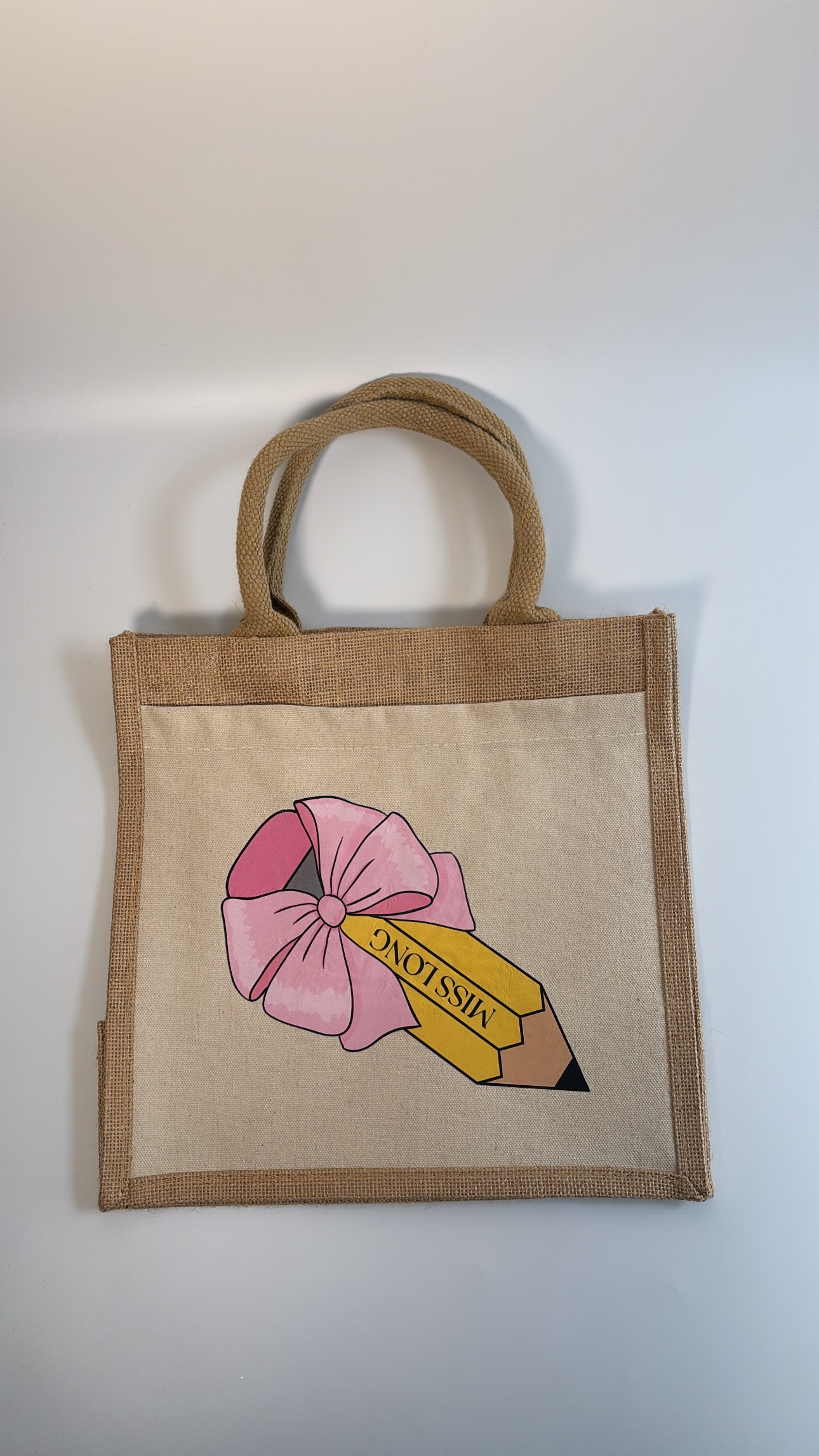 Personalised Pencil Teacher Midi Jute Bag