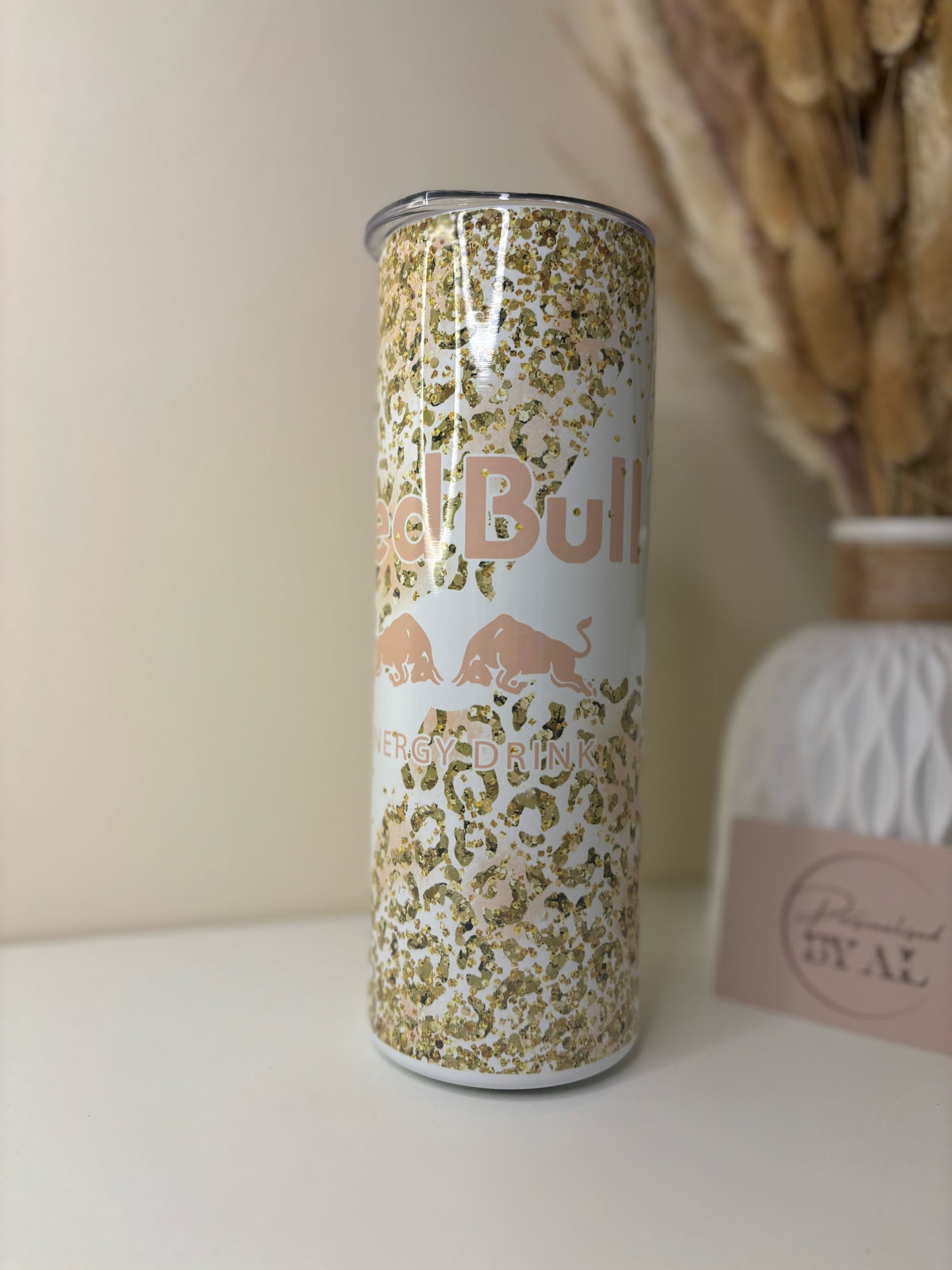 Gold Sparkle Leopard Print Energy Drink Insulated Tumbler, 20oz