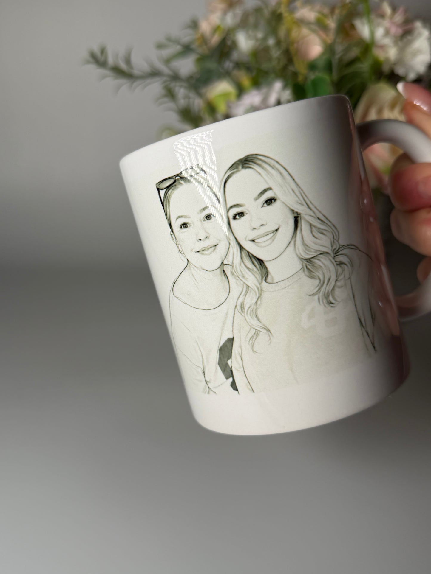 Personalised Fine Line Portrait Mug – Custom Mother & Daughter Illustration Gift