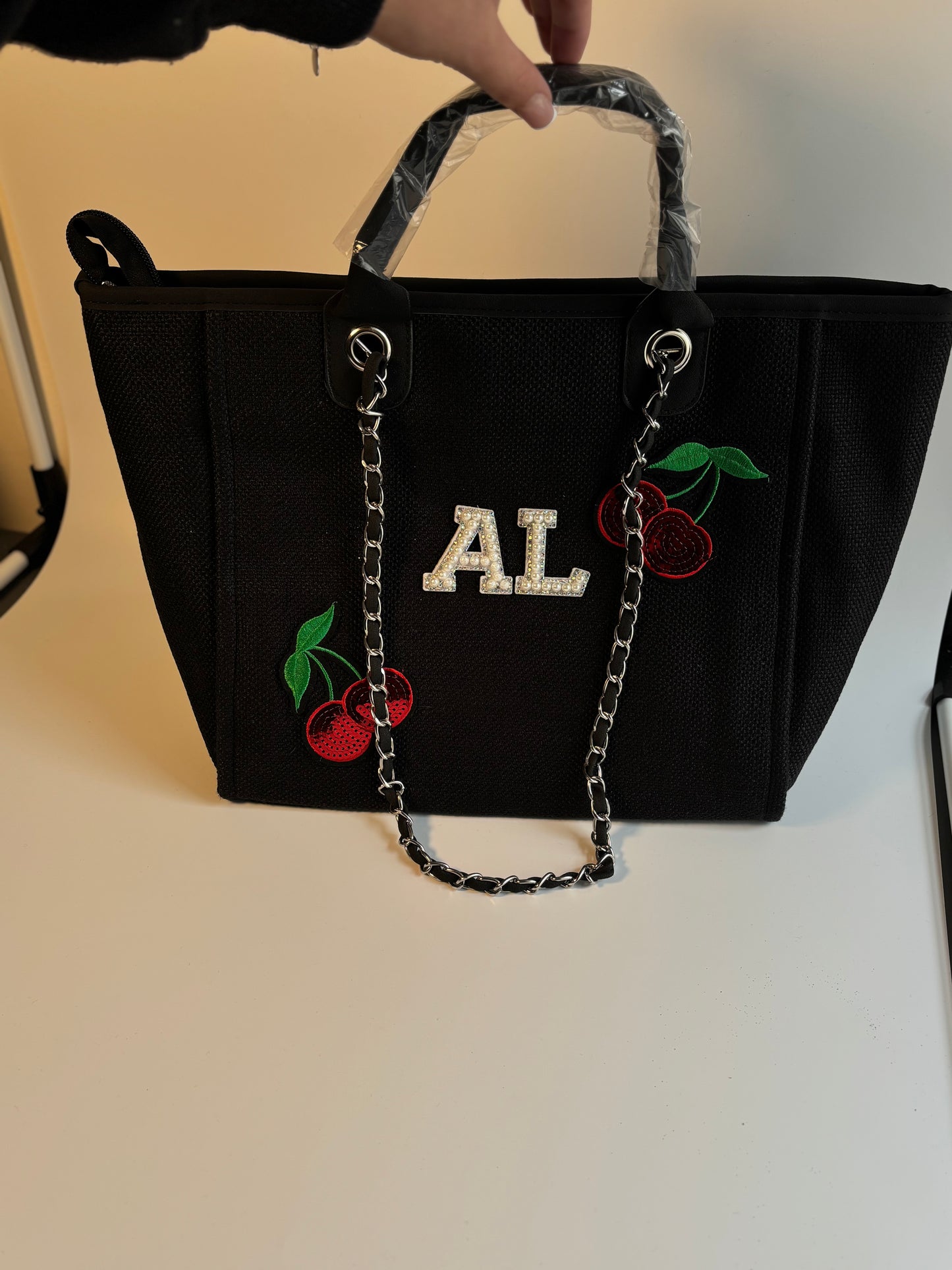 Personalised Cherry Pearl Canvas Tote Bag – Custom Summer Beach Bag