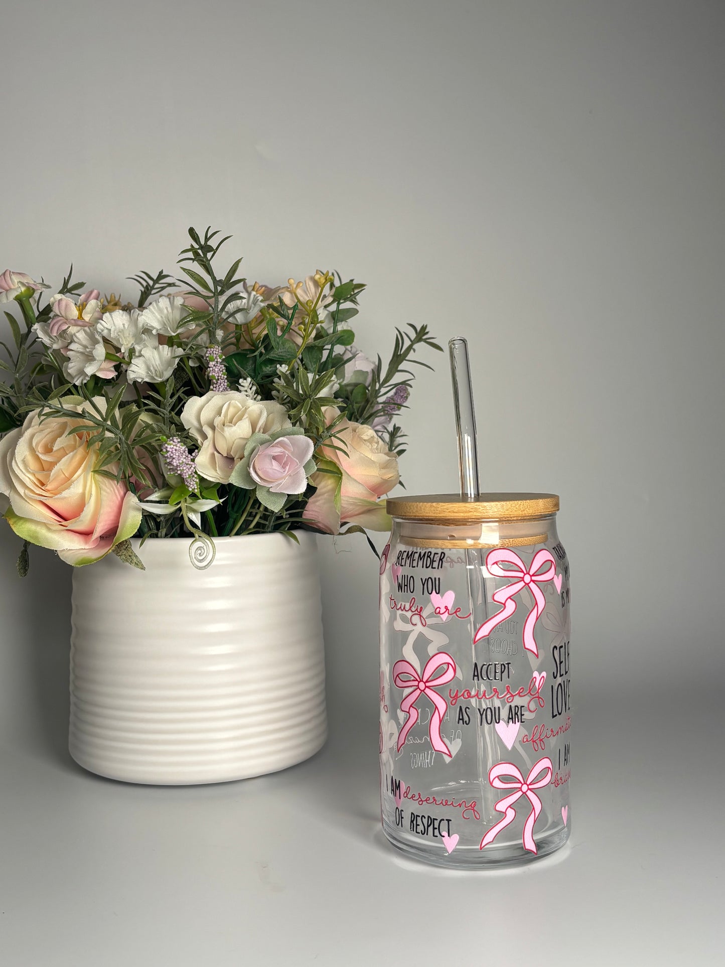 Self Love Affirmation Glass Can Cup