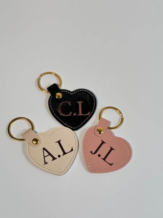 Personalised Faux Leather Heart Keyring