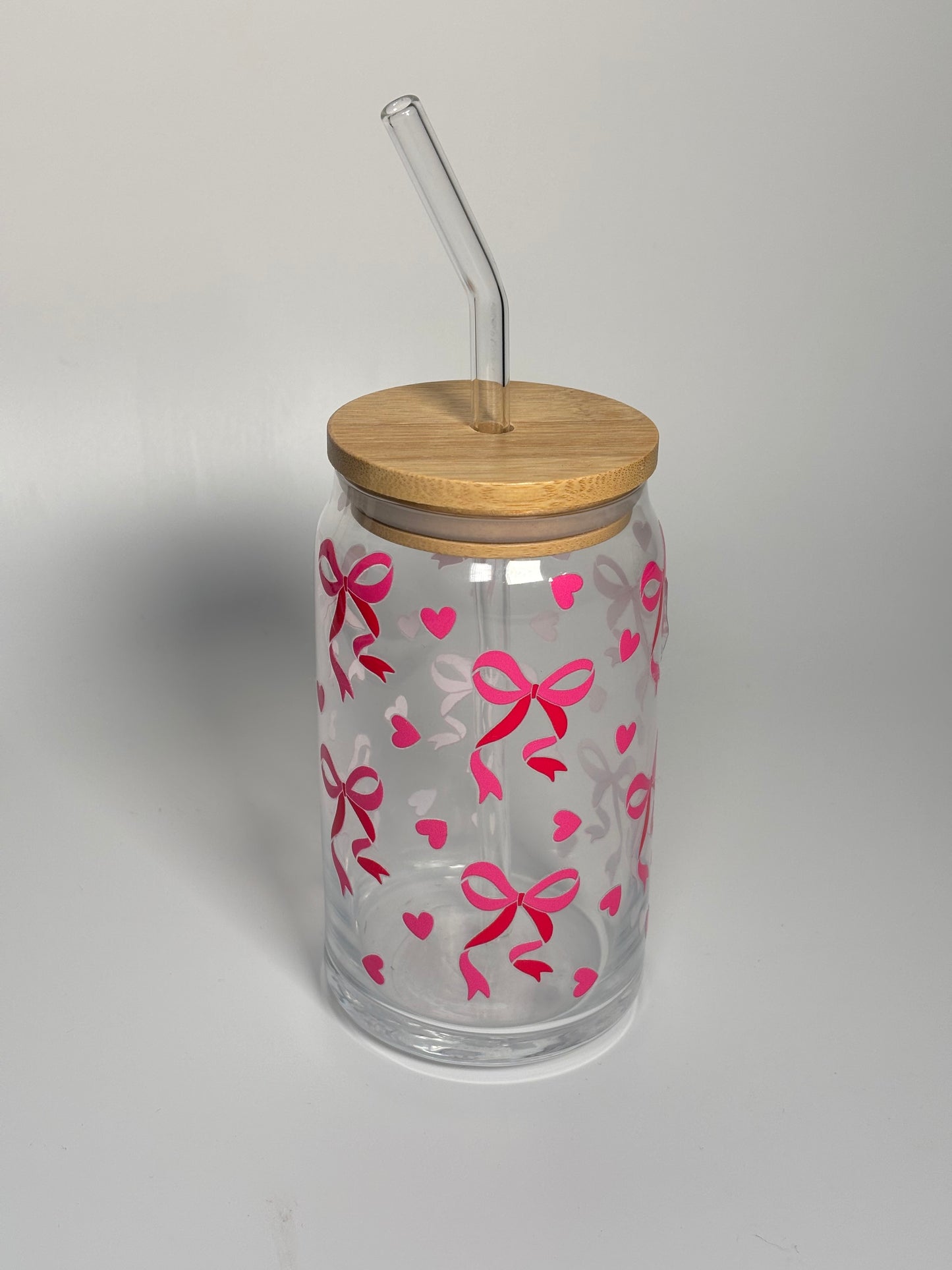 Pink Bow Glass Can Cup