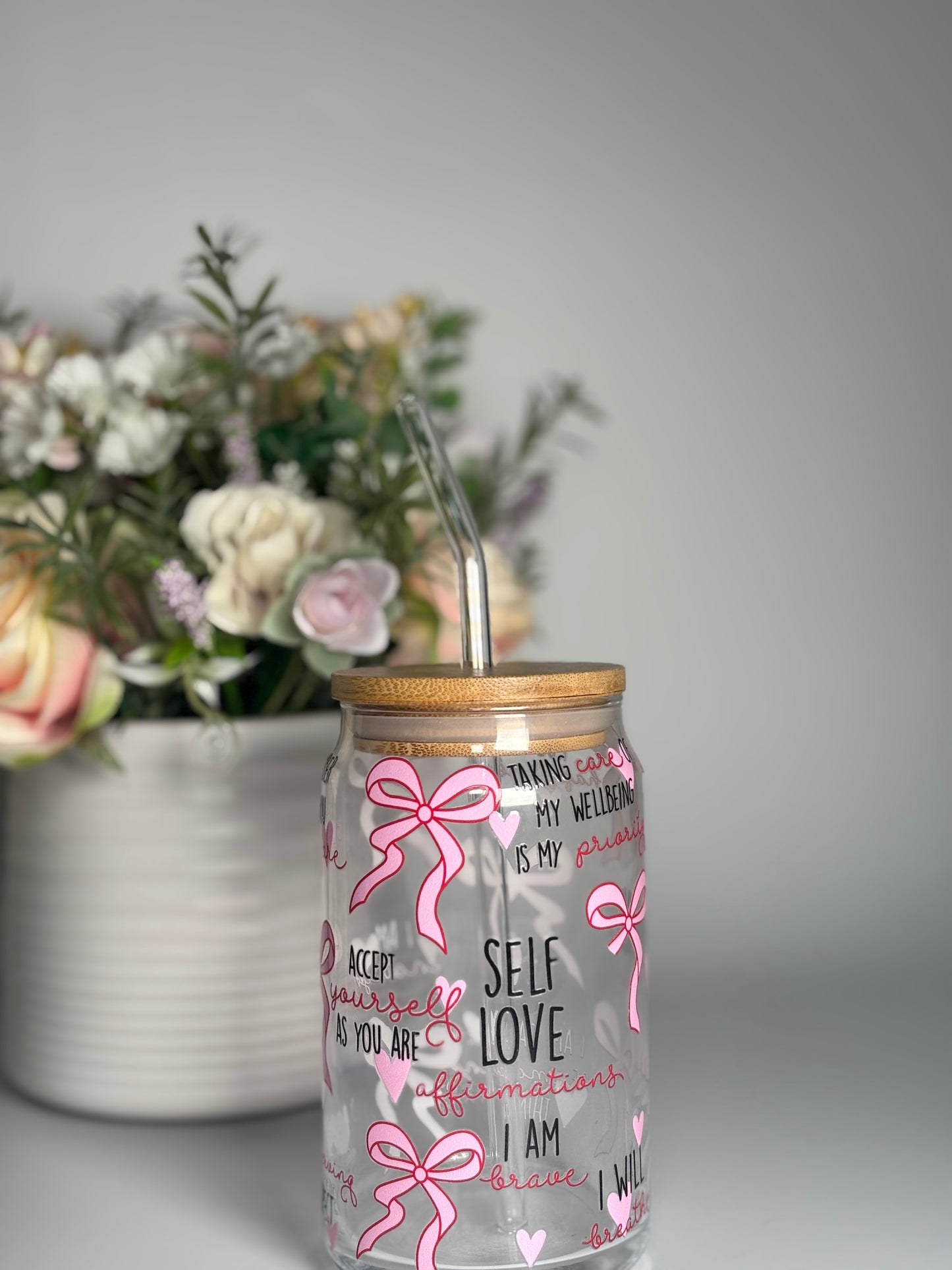 Self Love Affirmation Glass Can Cup