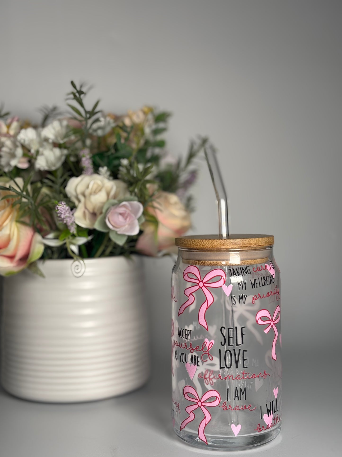 Self Love Affirmation Glass Can Cup