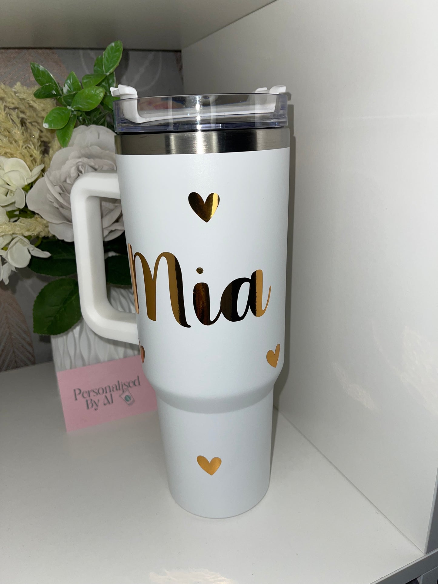 Personalised Gold Hearts White 40oz Tumbler