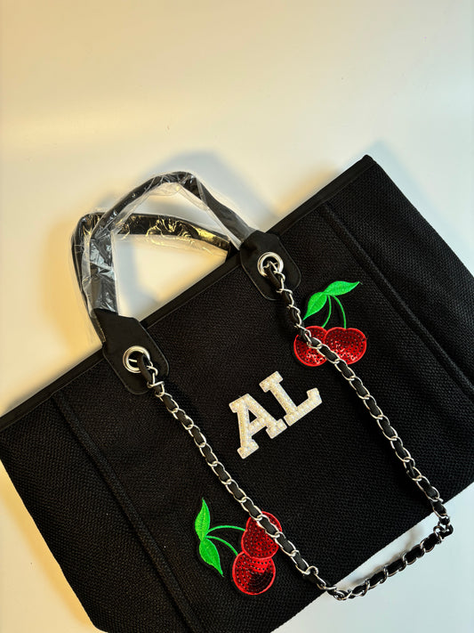 Personalised Cherry Pearl Canvas Tote Bag – Custom Summer Beach Bag