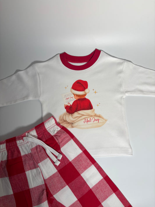 Personalised Christmas PJs for Children – Red & White Set