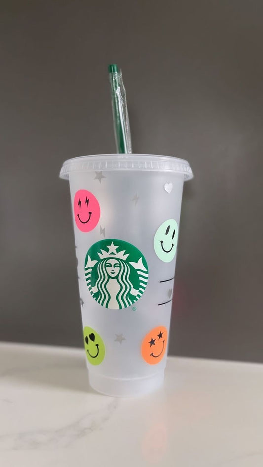 Funky Smiley Face Personalised Starbucks Cup